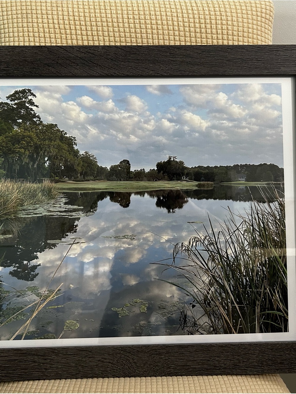 Framed Lake Reflection Wall Art in Blue and Green